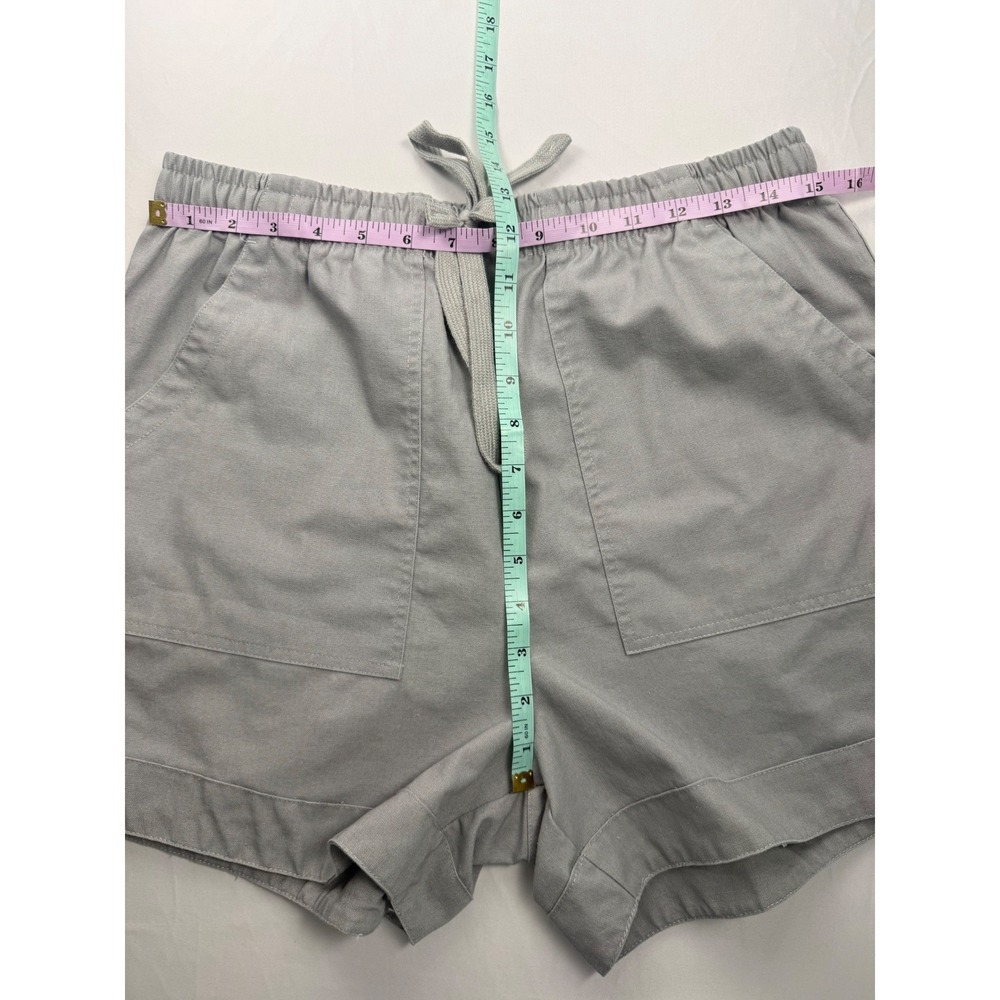 Linen Blend L Gray Drawstring Pull On Shorts Pockets Casual - Picture 5 of 6